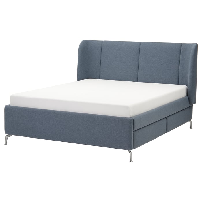 TUFJORD Gestoffeerd bed met opberger, Gunnared blauw, 180x200 cm IKEA
