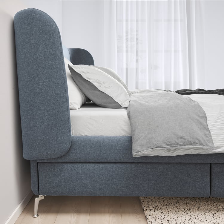 TUFJORD Gestoffeerd bed met opberger, Gunnared blauw, 180x200 cm IKEA
