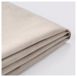 Gevouwen lichtbeige doek, mogelijk een meubelhoes, weergegeven op wit oppervlak. Getextureerde stof suggereert kwaliteitsmateriaal.