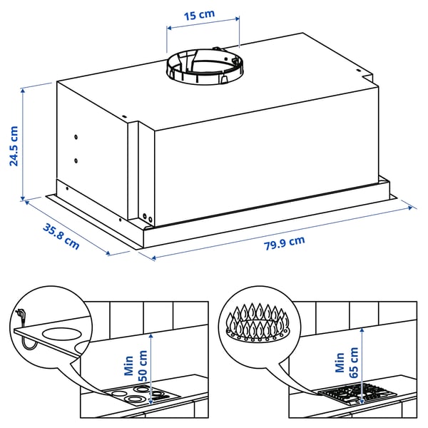 Klagen controller Luidspreker Inbouwafzuigkap, UNDERVERK, roestvrij staal, 80 cm - IKEA