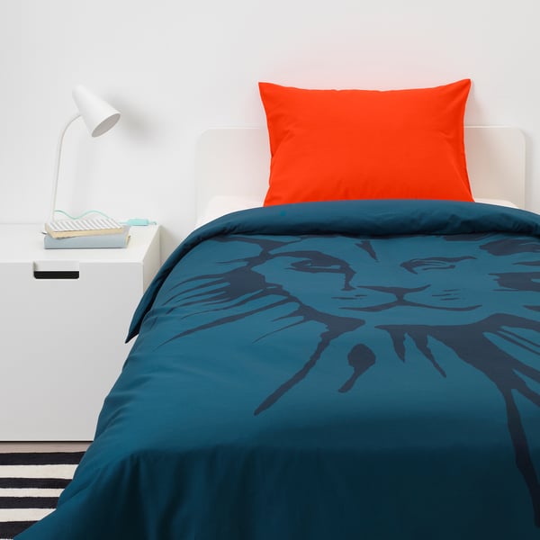 urskog dekbedovertrek met 1 sloop leeuw donkerblauw 140x200 60x70 cm ikea