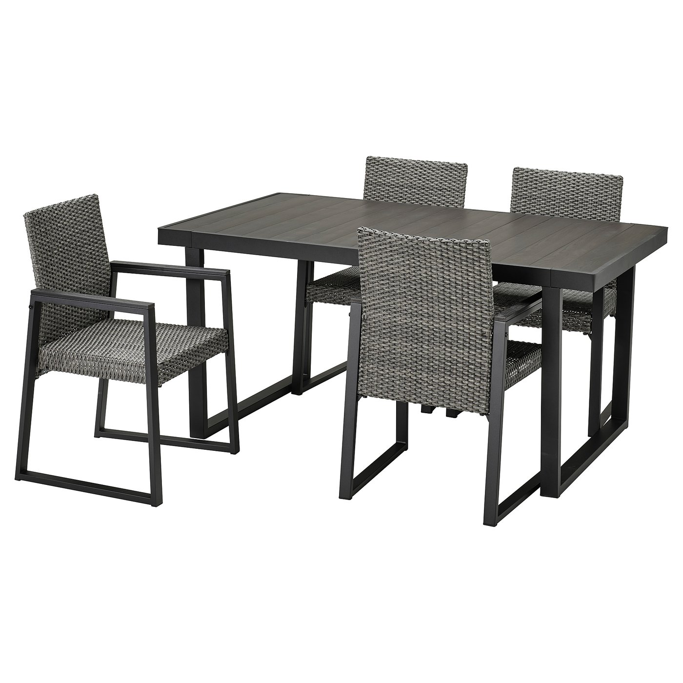 VÄRMANSÖ Tafel+4 stoelen, buiten donkergrijs/donkergrijs 161 cm