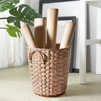 VÄXTHUS rieten mand, beige, voor opgerold papier, natuurlijk geweven, cilindrisch, vloerformaat.