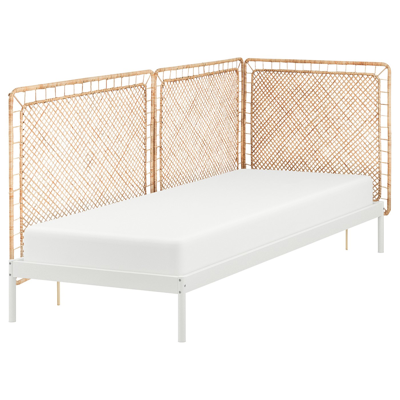 VEVELSTAD Bedframe met 3 hoofdeindes wit/Tolkning rotan 90x200 cm