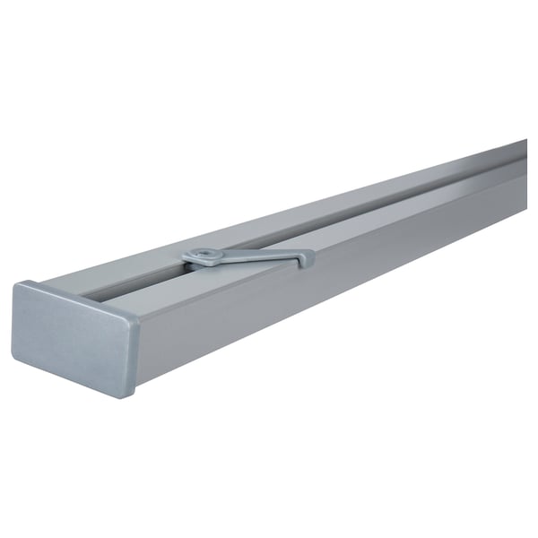 VIDGA grijze aluminium rail, gebogen haak, minimalistisch gordijnroedeontwerp.