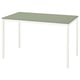 VIHALS groen bureau: modern, rechthoekig, witte poten, melamine blad, minimalistisch design.