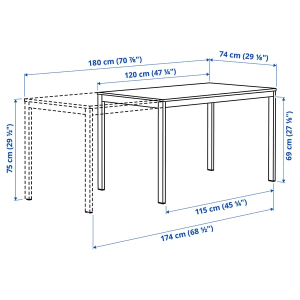 VIHALS / VIHALS Tafel en 4 stoelen, wit/geel Tibbleby-geel, 120/180x74 cm