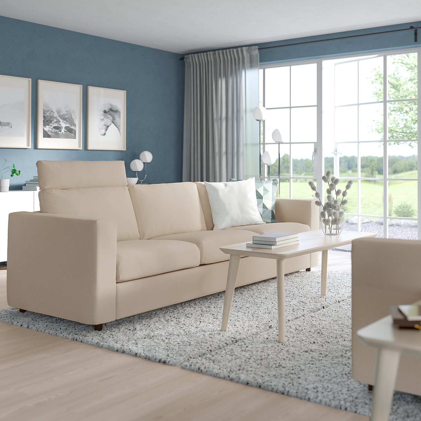 VIMLE 3-zitsbank, met nekkussen/Hallarp beige - IKEA