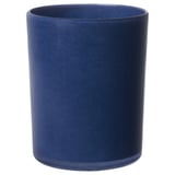 Cilindrische blauwe glazen kandelaar, handgemaakt, matte afwerking.