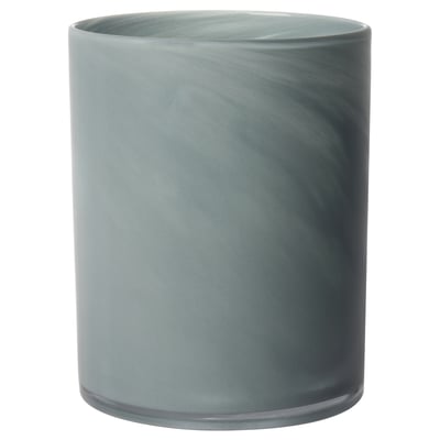 VINDSTILLA kandelaar: grijs, glas, cilindrisch, handgemaakt, getextureerd.