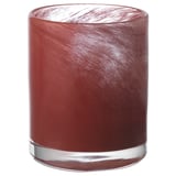 Rood glazen kandelaar, cilindrisch, geschilderd, reflecterend patroon.