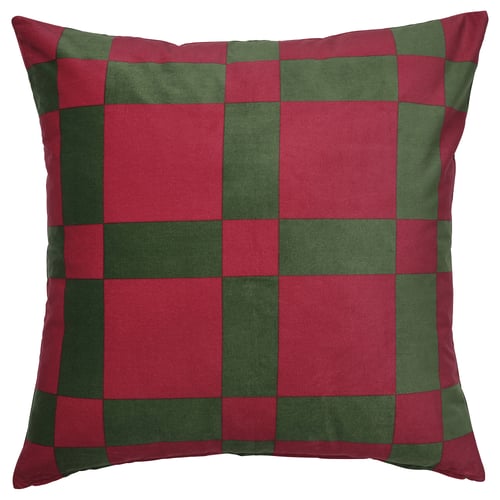 Vierkant rood & groen geruit sierkussen, ritssluiting.