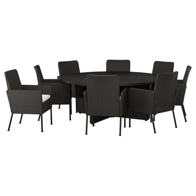 VITTSKÄR Tafel en 8 stoelen, buiten kunststof rotan donkergrijs/Frösön/Duvholmen beige, 187 cm
