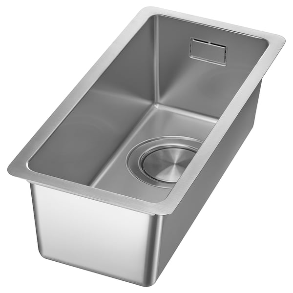 Roestvrijstalen VRESJÖN spoelbak. Rechthoekig, enkel bekken, strak design. Hitte- en vlekbestendig.