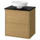 ÄNGSJÖN bathroom unit: oak, black marble top, round white basin, wall-mount, two drawers.