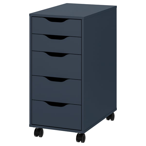ALEX Drawer unit on castors, black-blue, 36x76 cm