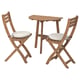 ASKHOLMEN Table f wall+2 fold chairs, outdoor, dark brown/Frösön/Duvholmen beige, 70x44 cm