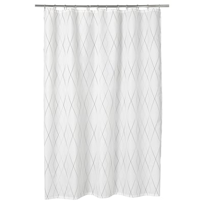 BASTSJÖN Shower curtain, white/grey/beige, 180x200 cm