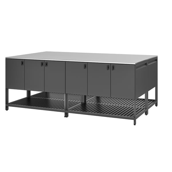 BÅTSKÄR Outdoor kitchen island, dark grey, 240x120 cm