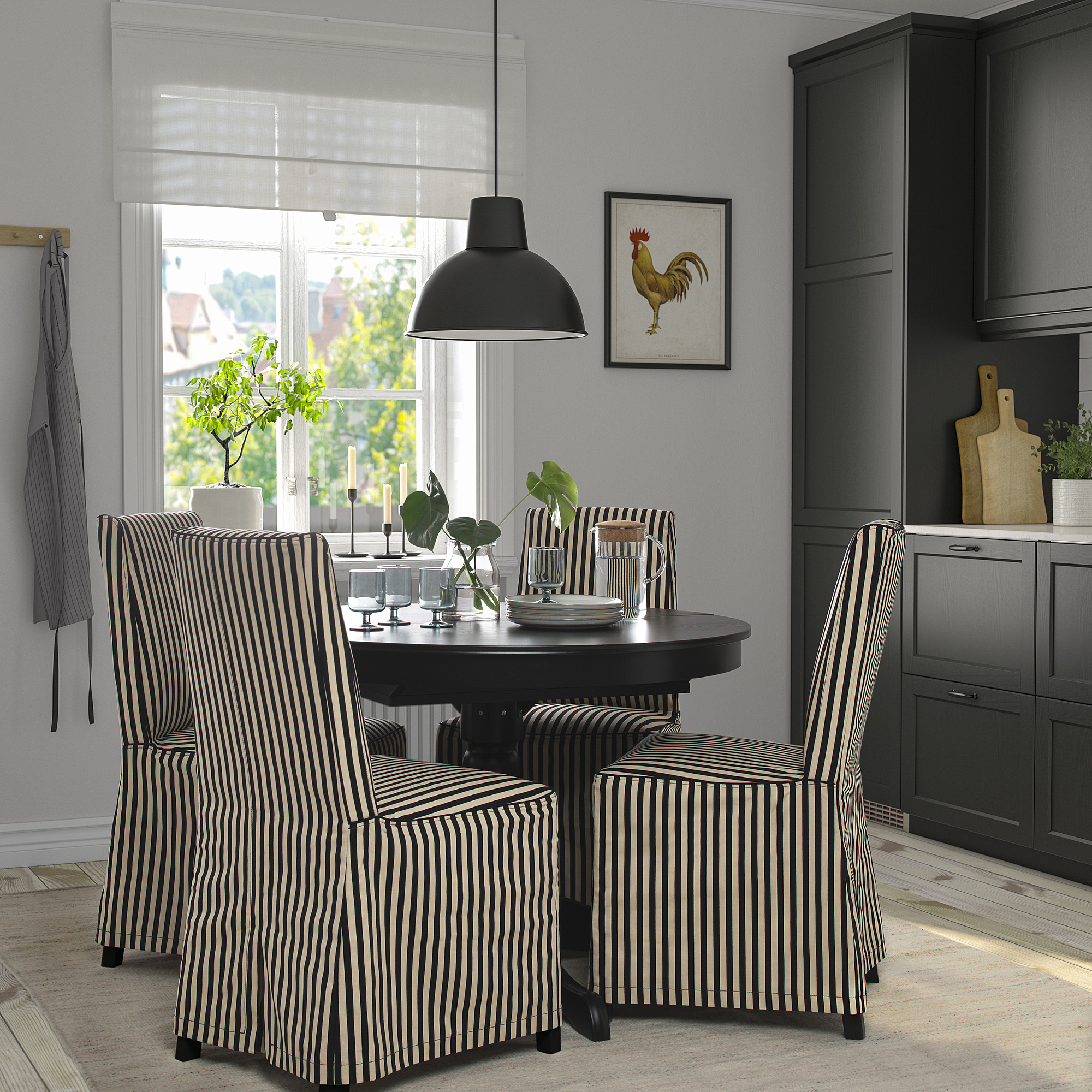 BERGMUND Chair with long cover, black/black/white