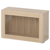 BESTÅ Shelf unit with glass door, white stained oak effect/Sindvik white stained oak eff clear glass, 60x22x38 cm