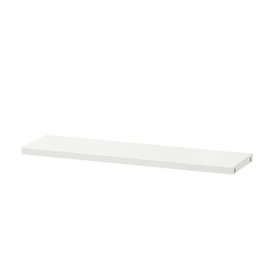 White BESTÅ shelf, slim rectangular design, flat surface, wall-mounted.