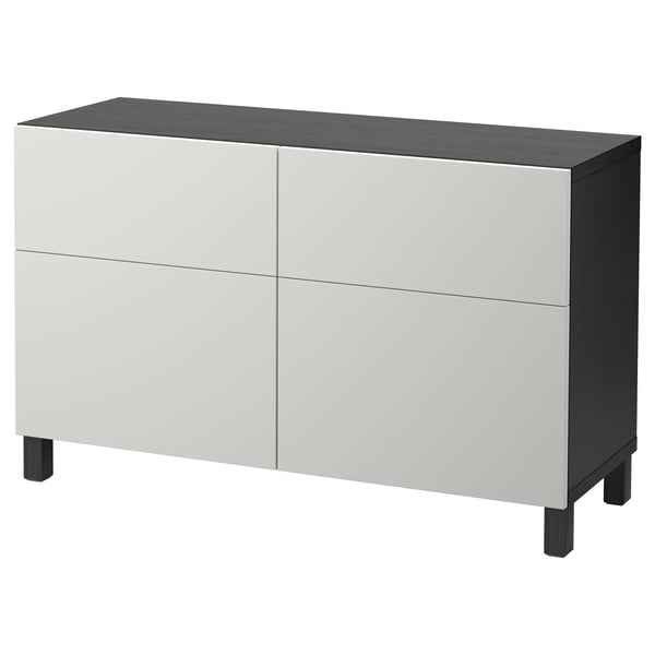 BESTÅ Storage combination w doors/drawers, black-brown/Lappviken light grey, 120x42x74 cm