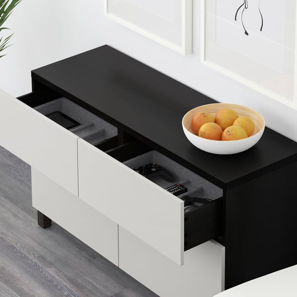 BESTÅ Storage combination w doors/drawers, black-brown/Lappviken light grey, 120x42x74 cm