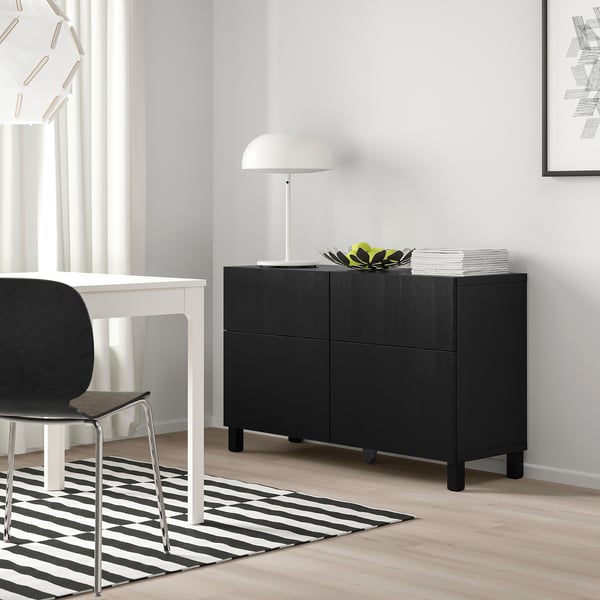 BESTÅ Storage combination w doors/drawers, black-brown/Timmerviken/Stubbarp black, 120x42x74 cm