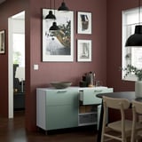 BESTÅ Storage combination w doors/drawers, white/Hjortviken/Ösarp pale grey-green, 120x42x74 cm