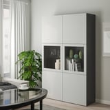 BESTÅ Storage combination w glass doors, black-brown/Lappviken light grey clear glass, 120x42x193 cm