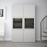 BESTÅ Storage combination w glass doors, black-brown/Lappviken light grey clear glass, 120x42x193 cm