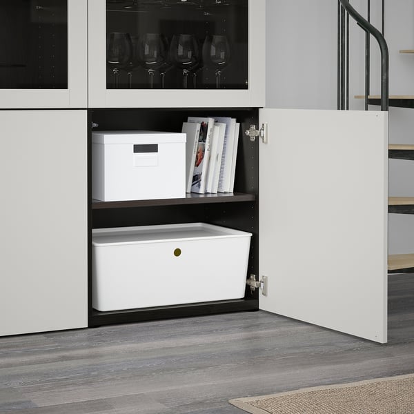 BESTÅ Storage combination w glass doors, black-brown/Lappviken light grey clear glass, 120x42x193 cm