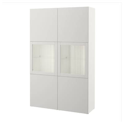 BESTÅ Storage combination w glass doors, white/Lappviken light grey clear glass, 120x42x193 cm