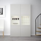 BESTÅ Storage combination w glass doors, white/Lappviken light grey clear glass, 120x42x193 cm