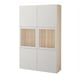 BESTÅ Storage combination w glass doors, white stained oak effect/Lappviken light grey clear glass, 120x42x193 cm