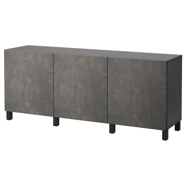 BESTÅ Storage combination with doors, black-brown Kallviken/Stubbarp/dark grey concrete effect, 180x42x74 cm