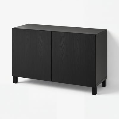 BESTÅ Storage combination with doors, black-brown/Timmerviken/Stubbarp black, 120x42x74 cm