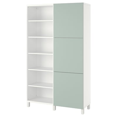 BESTÅ Storage combination with doors, white/Hjortviken pale grey-green, 120x42x202 cm