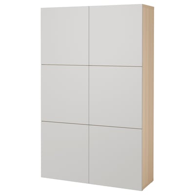 BESTÅ Storage combination with doors, white stained oak effect/Lappviken light grey, 120x42x193 cm