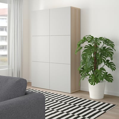 BESTÅ Storage combination with doors, white stained oak effect/Lappviken light grey, 120x42x193 cm