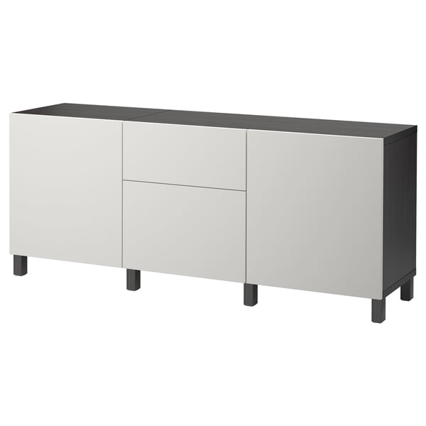 BESTÅ Storage combination with drawers, black-brown/Lappviken light grey, 180x42x74 cm