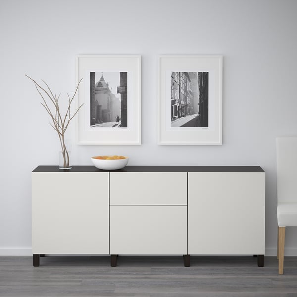 BESTÅ Storage combination with drawers, black-brown/Lappviken light grey, 180x42x74 cm