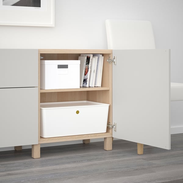 BESTÅ Storage combination with drawers, white stained oak effect/Lappviken light grey, 180x42x74 cm
