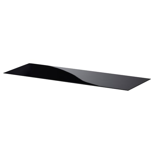 Ikea BESTÅ glass shelf, black, rectangular, sleek design.