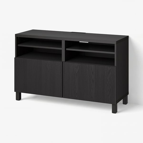 BESTÅ TV bench with doors, black-brown/Timmerviken/Stubbarp black, 120x42x74 cm