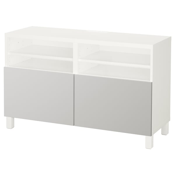 BESTÅ TV bench with doors, white/Lappviken/Stubbarp light grey, 120x42x74 cm