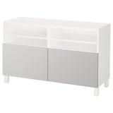 BESTÅ TV bench with doors, white/Lappviken/Stubbarp light grey, 120x42x74 cm