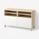 BESTÅ TV bench with doors, white stained oak effect/Lappviken/Stubbarp white, 120x42x74 cm