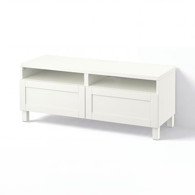 BESTÅ TV bench with drawers, white/Hanviken/Stubbarp white, 120x42x48 cm
